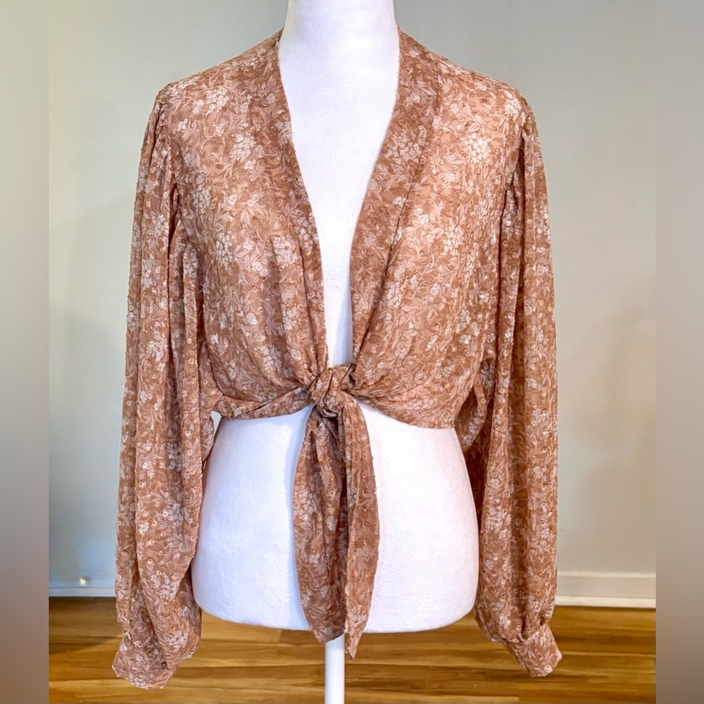 Wisteria Lane, Boho Tie Front Cropped Blouse Cardigan, Size S